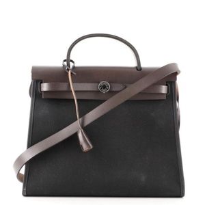 Hermes Black Herbag Zip Leather and Toile 31 Shoulder Bag